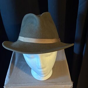 Classic Olive Green Felt Fedora Hat with Tan Band - Men Accessories